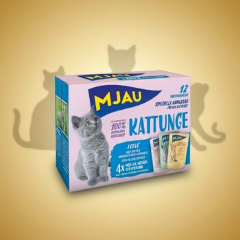 Mjau Pouch Multipack Kattunge u2013 Laks, Storfe og Kylling (12 u00d7 85 g)